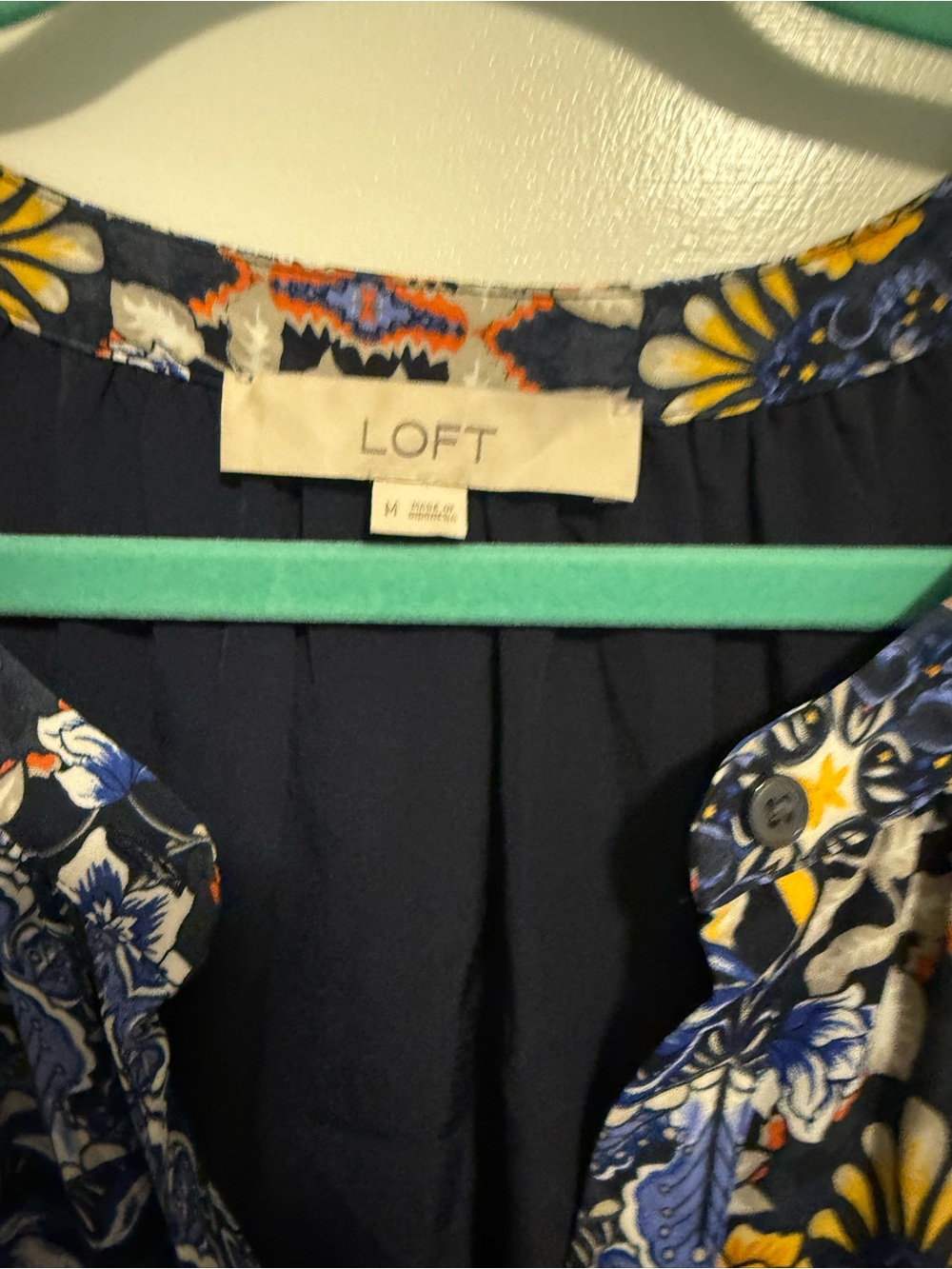 LOFT Floral Tiered Ruffle Dress Size Medium Navy Blue Boho - Picture 4 of 5